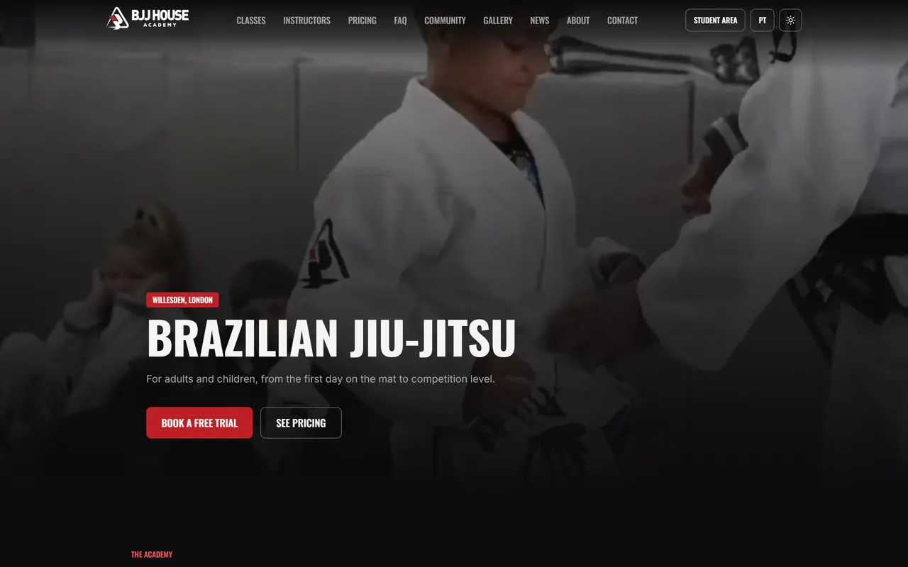 BJJ House Academy — the site on a computer