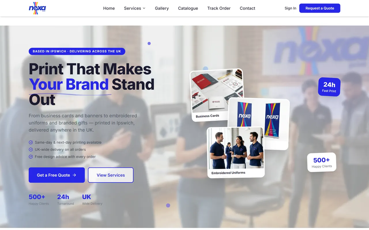 Nexa Print — the site on a computer
